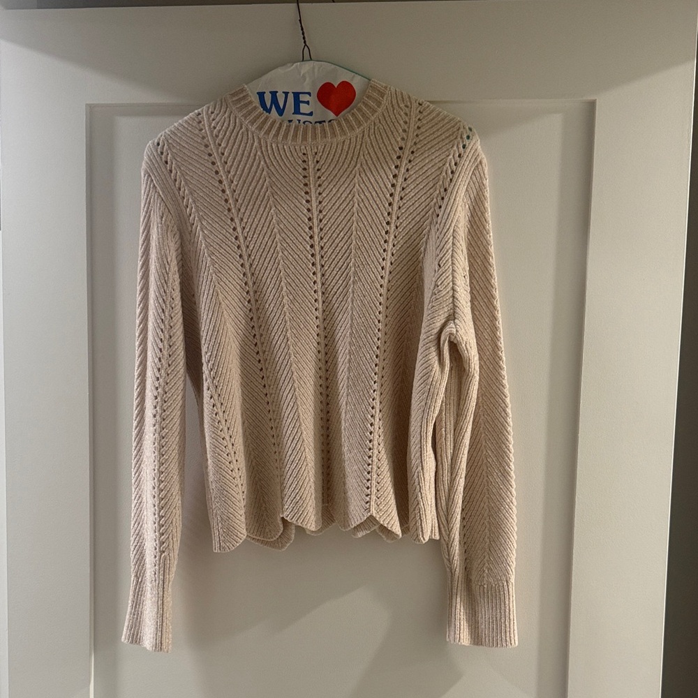 Michael Stars Women's Cream Textured Knit Sweater - Lightweight Crewneck